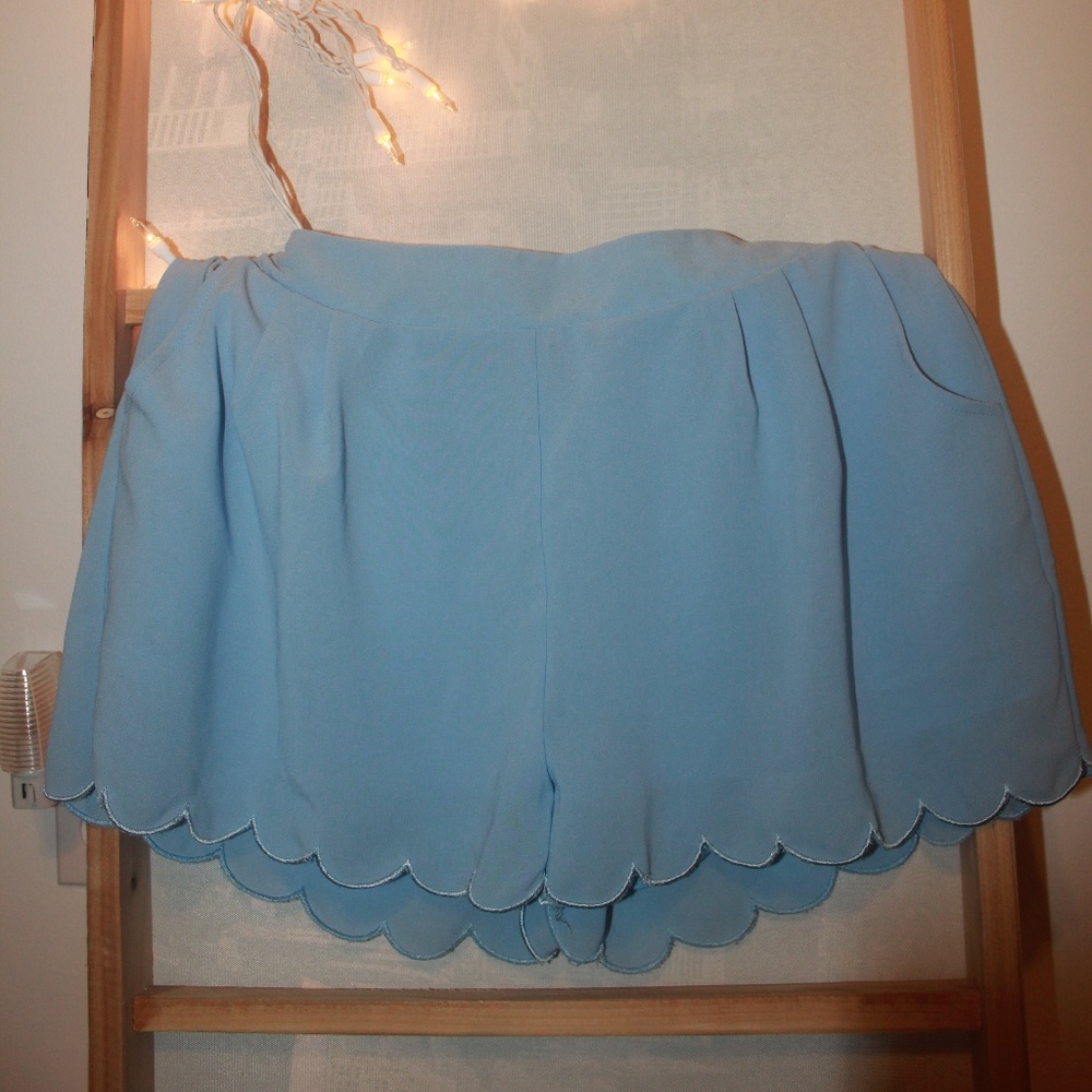 Blue Scalloped Shorts